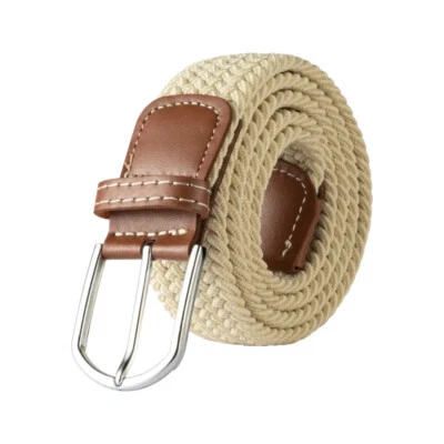 Men Women Casual Knitted Pin Buckle Jeans Belt Woven Canvas Elastic Expandable - Image 1 of 4