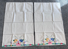 Handmade Pillowcases ~ Applique Embroidered Flowers on White~ 17”x 27”