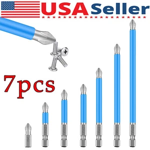 7/14X Magnetic screwdriver bit Bits set PH2 Anti-slip Hex Shank Screw Cross Head - Picture 1 of 11