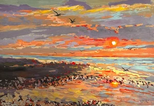 Seascape Painting Original Signed Ocean Coastal Nature Wall Art Decor - Picture 1 of 3