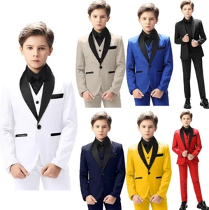 Boy's Suits Shawl Lapek Formal Wear Set Evening Party Wedding Groom Three Pieces - Picture 1 of 27