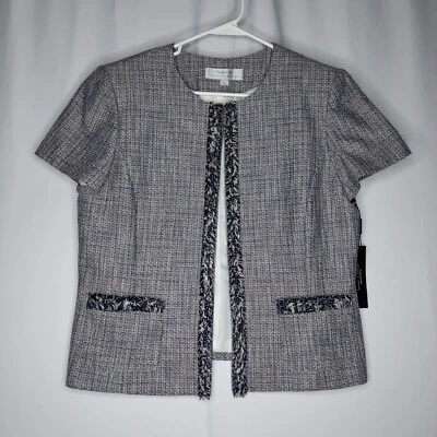 Blazer Tahari Arthur S Levine Mujer 14 Manga Corta Púrpura Flecos Tweed Bolsillo Foto 1 de 4