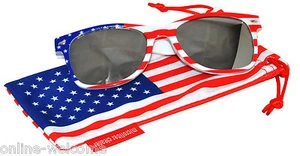 US American Flag Print Frame Silver Mirror Retro Sunglasses patriot 4th of July - Picture 1 of 1