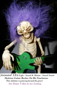 Halloween Animated LED Light Sound Motion Skeleton Guitar Rocker partying - Picture 1 of 6