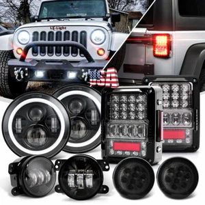 New Kit 8pc For Jeep JK 07-18 7" Halo Led Headlights Tail Light Fog Turn Signals - Picture 1 of 14