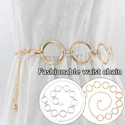 Moda Donna Cerchio Catena In Metallo Cintura Anello Oro/Argento Anello ☆ - Immagine 1 di 4