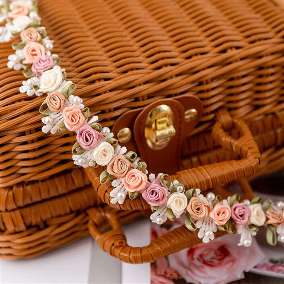 1-5 yards Embroidered Flower Pearl Beads Lace Trim Ribbon Applique Sewing Craft - Image 1 of 4