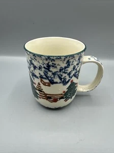 Taza de café de gres de cabaña en la nieve artesanía popular Tienshan taza de té puntos rojos - Imagen 1 de 11