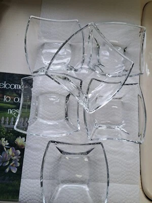 6 Elegantes Ensaladeras Asimétricas de Postre, Vidrio Angular Transparente Foto 1 de 4