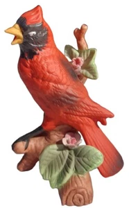 Vintage Porcelain Cardinal Red Bird Perched On Tree Branch, Unbranded - Picture 1 of 5