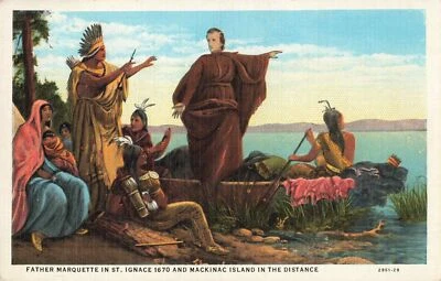 Native American Michigan 1ST PEOPLE Chief & Father Marquette @ Mackinac Island! - Image 1 of 4