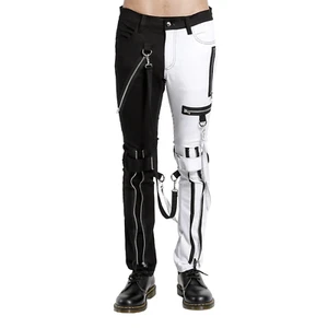Pantalone bondage gamba spaccata con spalline unisex bianco e nero - Foto 1 di 5