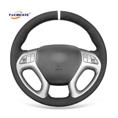 Hágalo usted mismo Envoltura de cubierta de volante de gamuza negra para Hyundai Tucson ix35 #AD05 Foto 1 de 4