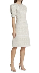 Vestido Rickie Freeman Teri Jon 4 Midi Platino Bordado Manga Abullonada 229200 - Imagen 1 de 12