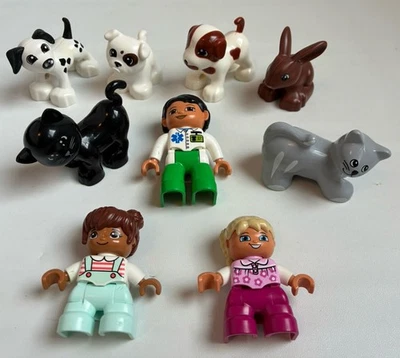 LEGO DUPLO Veterinario Veterinario Minifigura Lote 9 Animales Mascotas Perro Gato Conejito Niña Foto 1 de 4