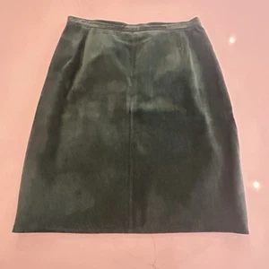 Vintage Talbots Green Genuine Suede Leather Pencil Skirt Sz 14 Lined Zip - Picture 1 of 14