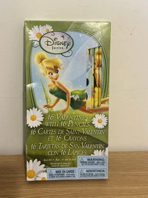 NEW  Tinker Bell Disney Fairies Valentines Day Cards 16 w Pencils - Image 1 of 4