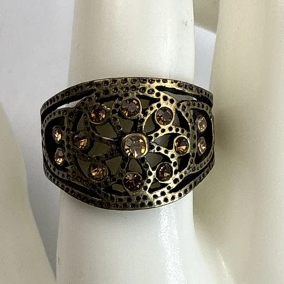 Anillo LIA SOPHIA Tono Bronce con Cristales Ámbar Talla 10 De Colección Foto 1 de 4