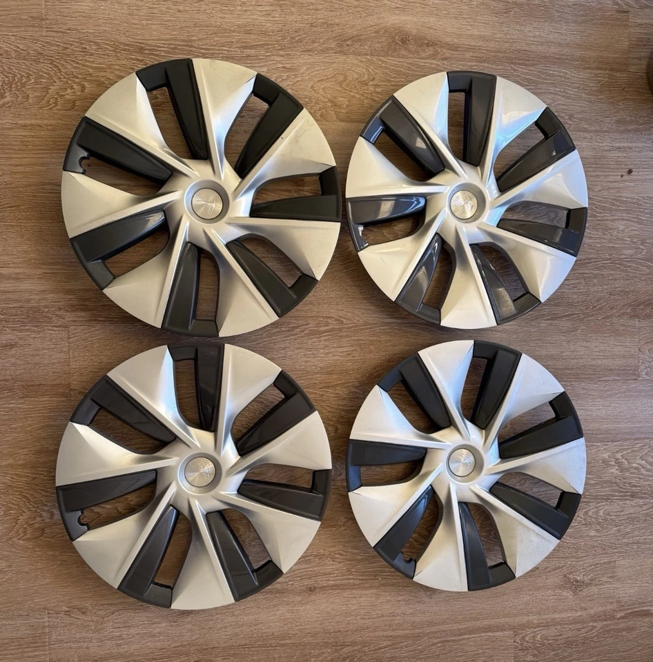 Genuine Tesla Model Y 19” Gemini Wheel Covers OEM Set of 4 – Silver/Black Aero - Image 1 of 1
