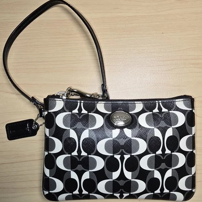COACH F50523 Peyton Dream C Black Gray & White Coated Canvas Wristlet - Image 1 of 4