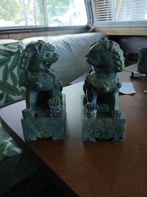 Sujetalibros de escultura de perros Foo de jade arte chino Foto 1 de 2