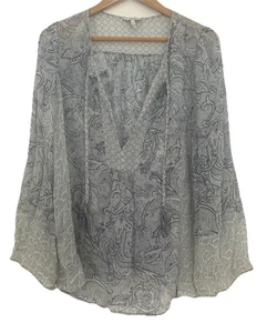 Joie 100% Silk Blue Paisley Print Semi Sheer Smock Top / Tunic Blouse Sz M 12-14 - Picture 1 of 17