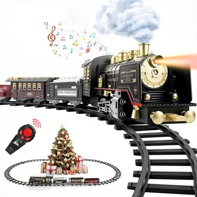 Christmas Train Set with Remote Control Smoke, Lights, and Sound, Classic Electr - Image 1 of 4