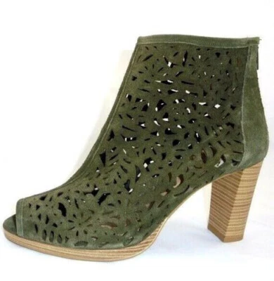 Sommerstiefeletten Schuhe Sommerstiefel Stiefelette Peeptoe Leder khaki 42 8 - Bild 1 von 3