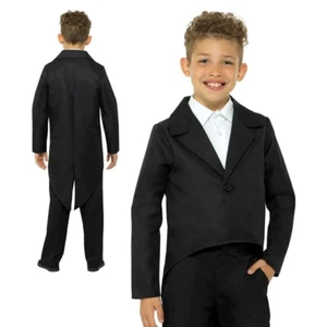 Child Black Tailcoat Jacket Cabaret Magician Fancy Dress Outfit Kids Showman - Picture 1 of 4