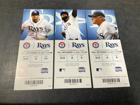 TAMPA BAY RAYS 2013 TICKET STUB 9/16/13-9/17/13-9/18/13 VS RANGERS Cover