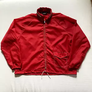 Vintage Sears Jacket Mens Large Red Nylon Windbreaker Rain Hooded Preppy 70s - Picture 1 of 14