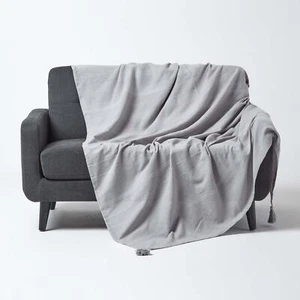 Rajput Ribbed Throw / Bedspread 255 x 360cm (100 x 140 Inches) Plain Silver Grey - Picture 1 of 5