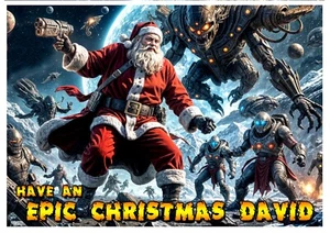 Santa Claus vs Aliens UFO Sci-fi Christmas Merry Father XMAS PERSONALISED Card - Picture 1 of 9