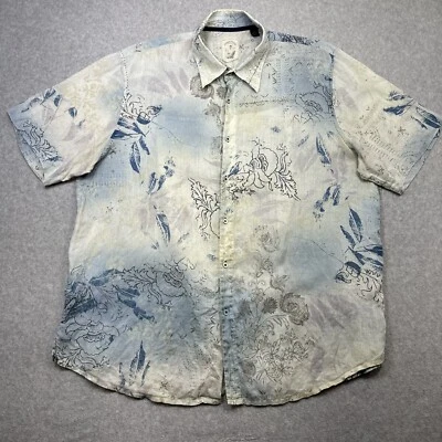 Tommy Bahama Linen Shirt XXL Blue Floral Dyed Beach Resort Artistic Indigo Palms - Image 1 of 4