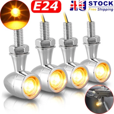 4x Chrome Motorcycle LED Turn Signal Lights Bullet Indicators Mini Amber Lamps - image 1 of 4