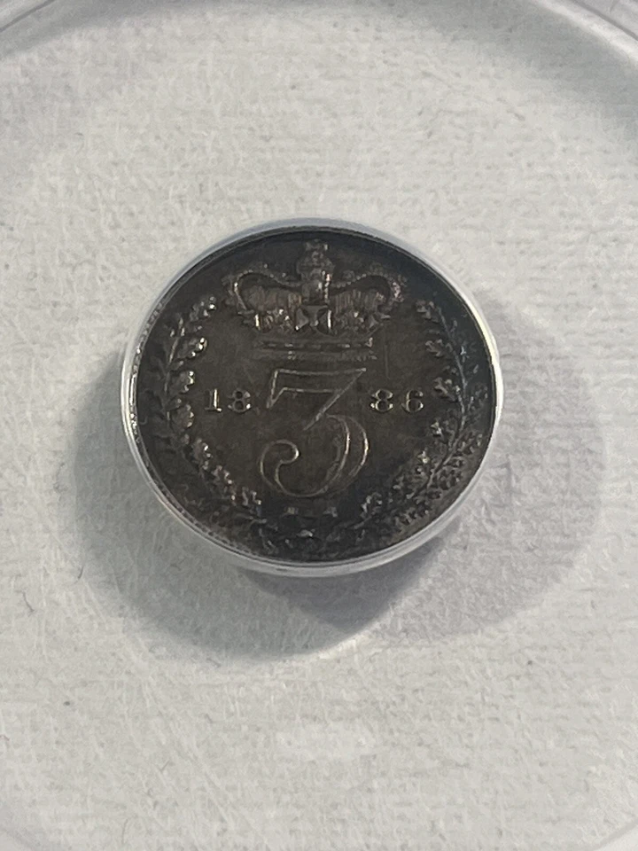 1886 Great Britain Silver 3 Pence Graded AU 53 by ANACS - Image 1 of 4