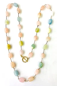HSN Rarities 14K Gold over Sterling Silver Beryl & Morganite Nugget 40" Necklace - Picture 1 of 6