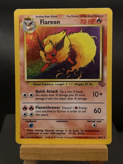 Cartão Pokemon raro holográfico da selva Flareon 3/64 ótima qualidade