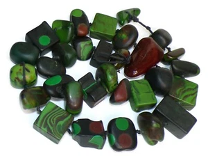 Sobral Aventuras Indiana Chunky Dark Green Statement Artist Made Bead Necklace - Picture 1 of 6