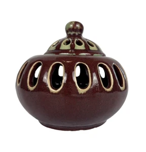 Tarro de popurrí reticulado Bombay Company marrón esmaltado cerámica con tapa 5,25 H 6W - Imagen 1 de 7