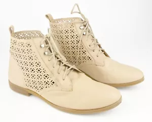Lucky Brand Shoes Boots Beige Perforated Laced Holes Leather Women Size 10M/40 - Picture 1 of 8