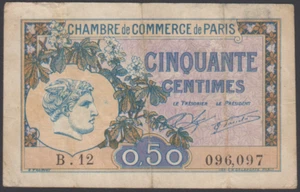 France-Paris 0,50 Centimes 1922 VF , Banknotes, Circulated - Picture 1 of 2