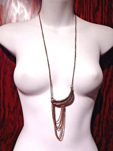 BRONZE FEATHER CHAINS NECKLACE long draped tassel nature bird boho NEW NWT C2 - Picture 1 of 3