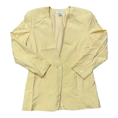 Talbots Blazer женщин размер 8 желтый 100% шелк винтажный 1 кнопка V шеи * недостатки * - Изображение 1 из 4