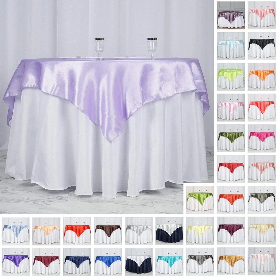12 pcs SATIN SQUARE 60x60" Table OVERLAYS Wedding Party Toppers Supplies on SALE - Image 1 of 1