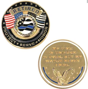 RETIRED LAW ENFORCEMENT OFFICER challenge coin in capsule POLICE Thin Blue Line - Picture 1 of 3