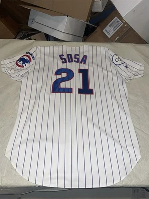 Auténtica camiseta Sammy Sosa Chicago Cubs Russell Diamond para hombre 48 W parche Caray Foto 1 de 4