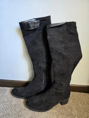 Botas elásticas Unisa Unindyia negras sobre la rodilla para mujer de cuero sintético talla 9M Foto 1 de 4