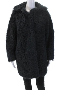 Sandro Womens Fur Long Sleeve Buttoned Coat Navy Blue Size 1 - Picture 1 of 5