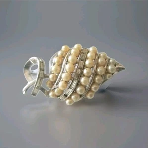 Encantador broche colgante vintage Coro grande tono plateado estrás hoja perla pat - Imagen 1 de 9